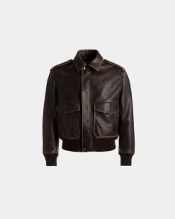 Bomber Jacket In Brown Leather