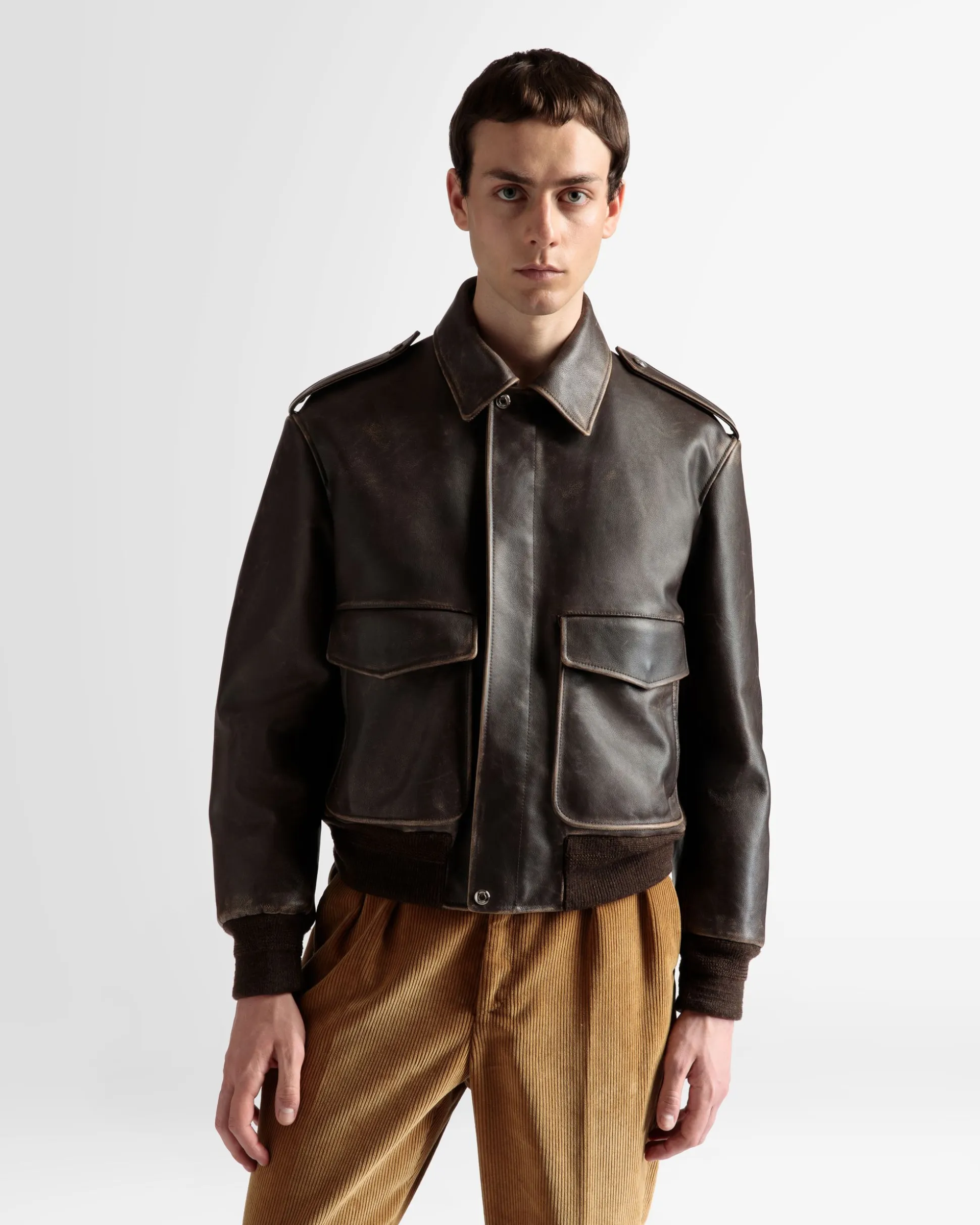Bomber Jacket In Brown Leather