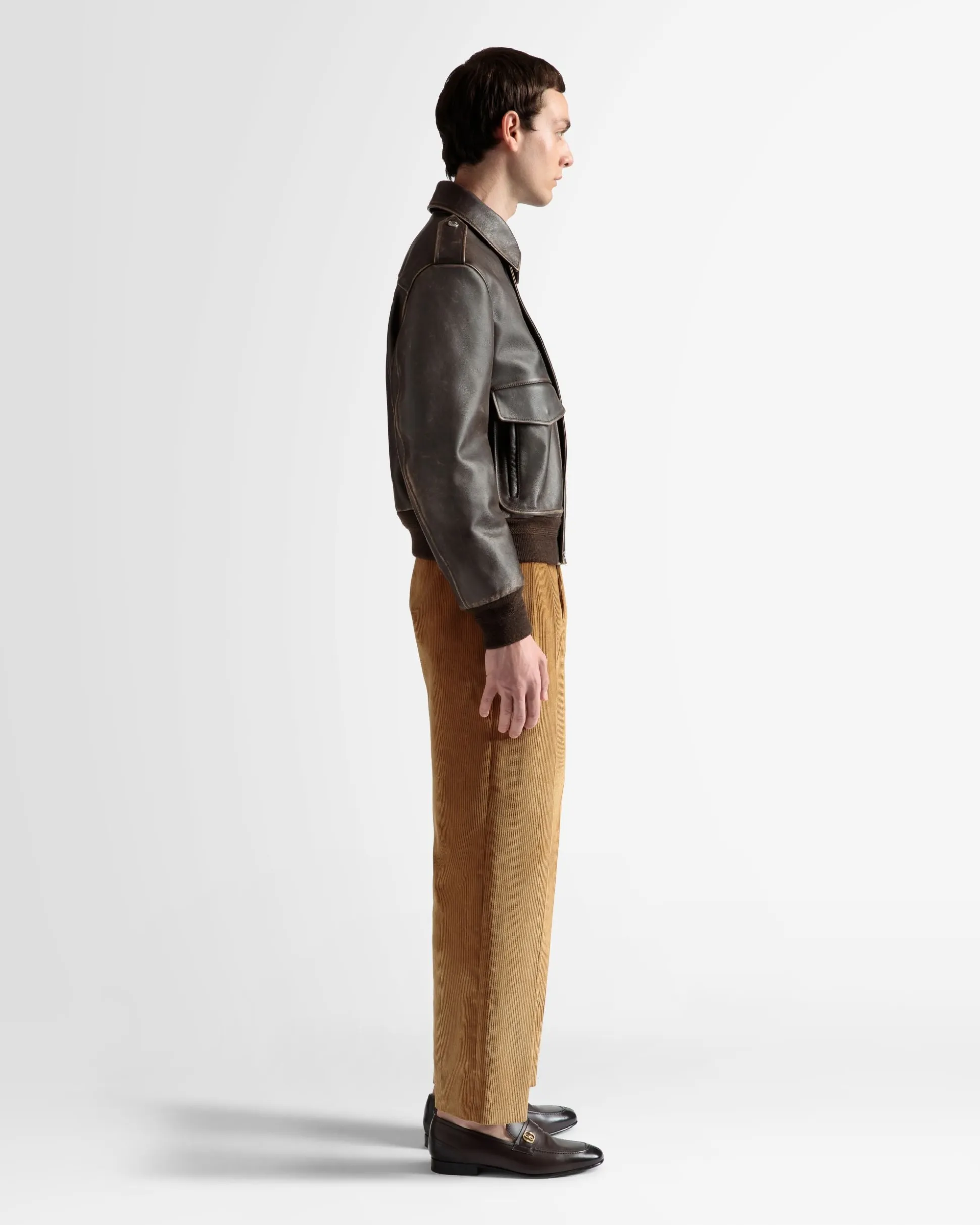 Bomber Jacket In Brown Leather