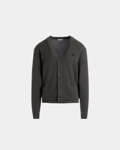 Cardigan With Bally Crest Logo in Dark Grey Cashmere