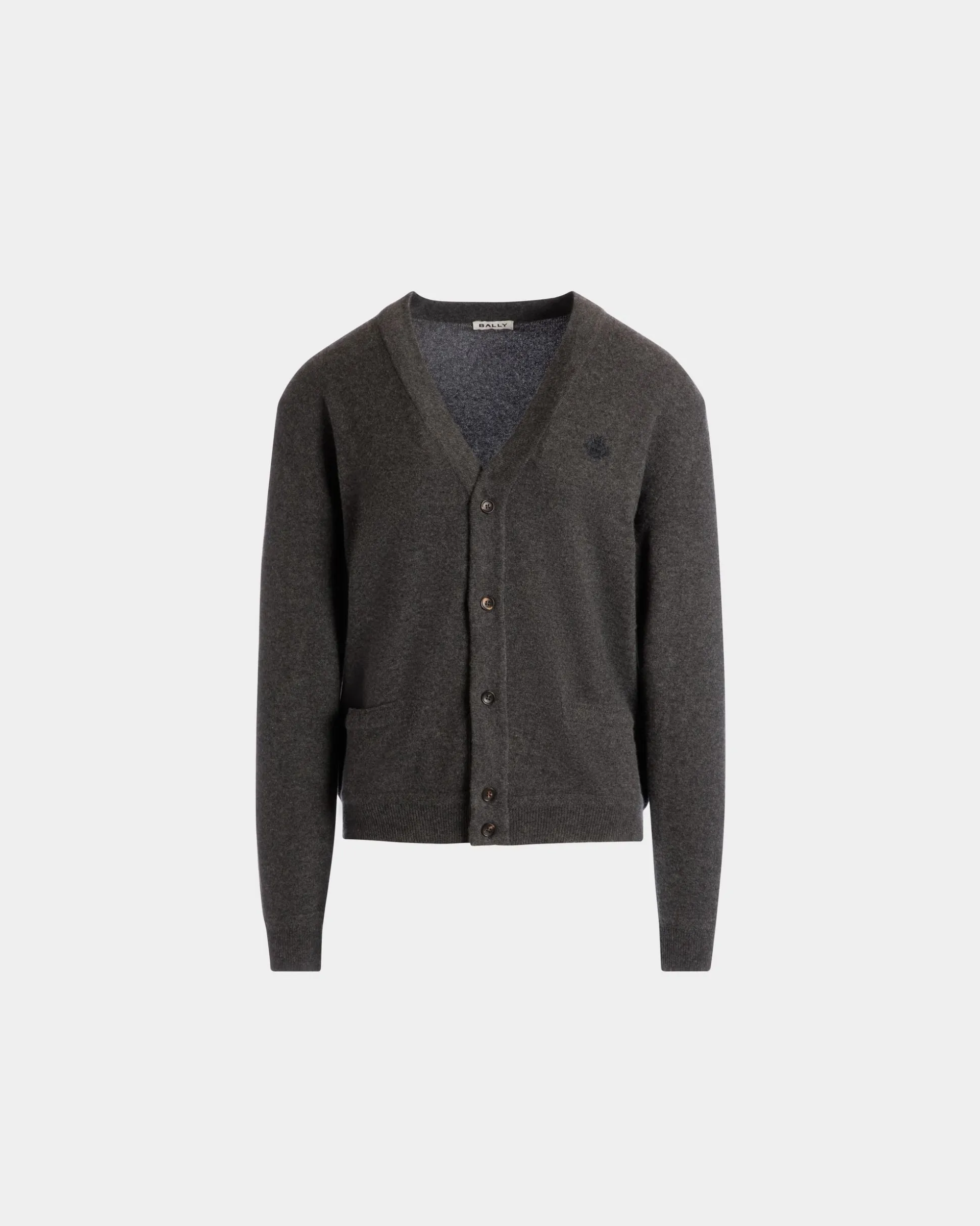 Cardigan With Bally Crest Logo in Dark Grey Cashmere