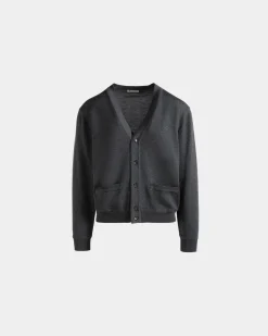 Cardigan With Bally Crest Logo In Dark Grey Wool