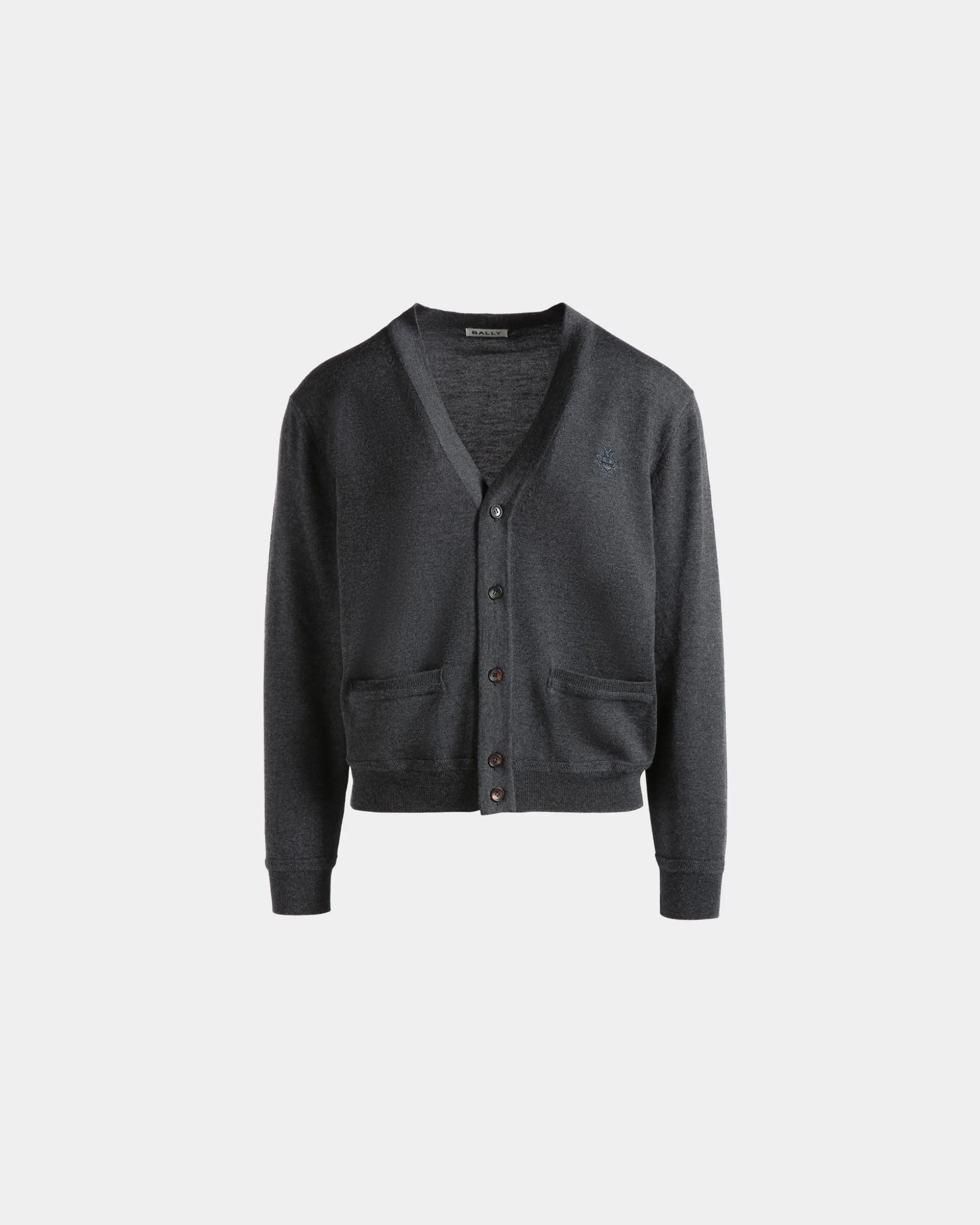 Cardigan With Bally Crest Logo In Dark Grey Wool
