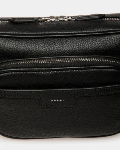 Code Crossbody Bag in Black Grained Leather