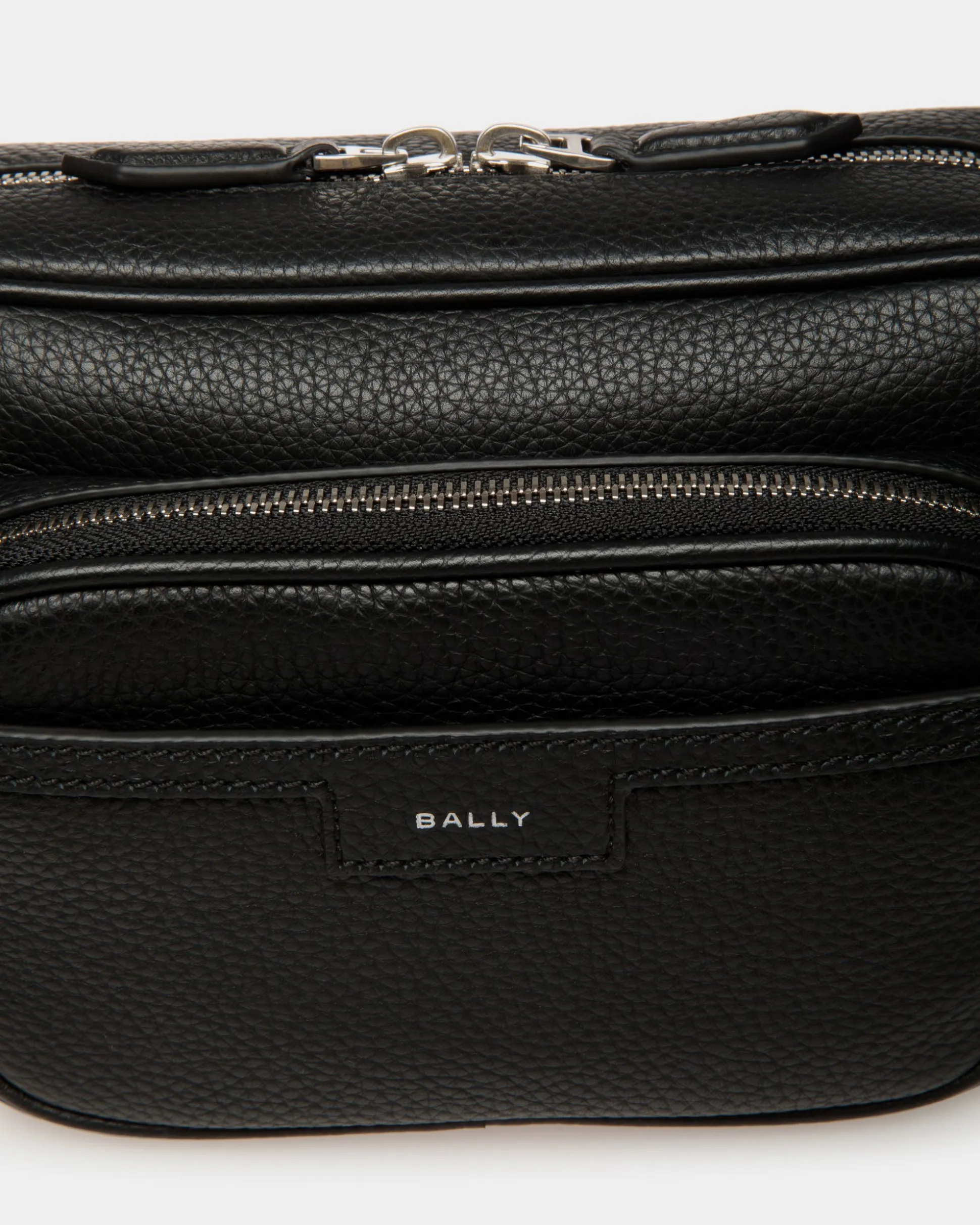 Code Crossbody Bag in Black Grained Leather