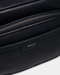 Code Crossbody Bag In Navy Blue Grained Leather