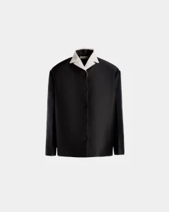 Contrast Collar Blazer In Black Silk Blend