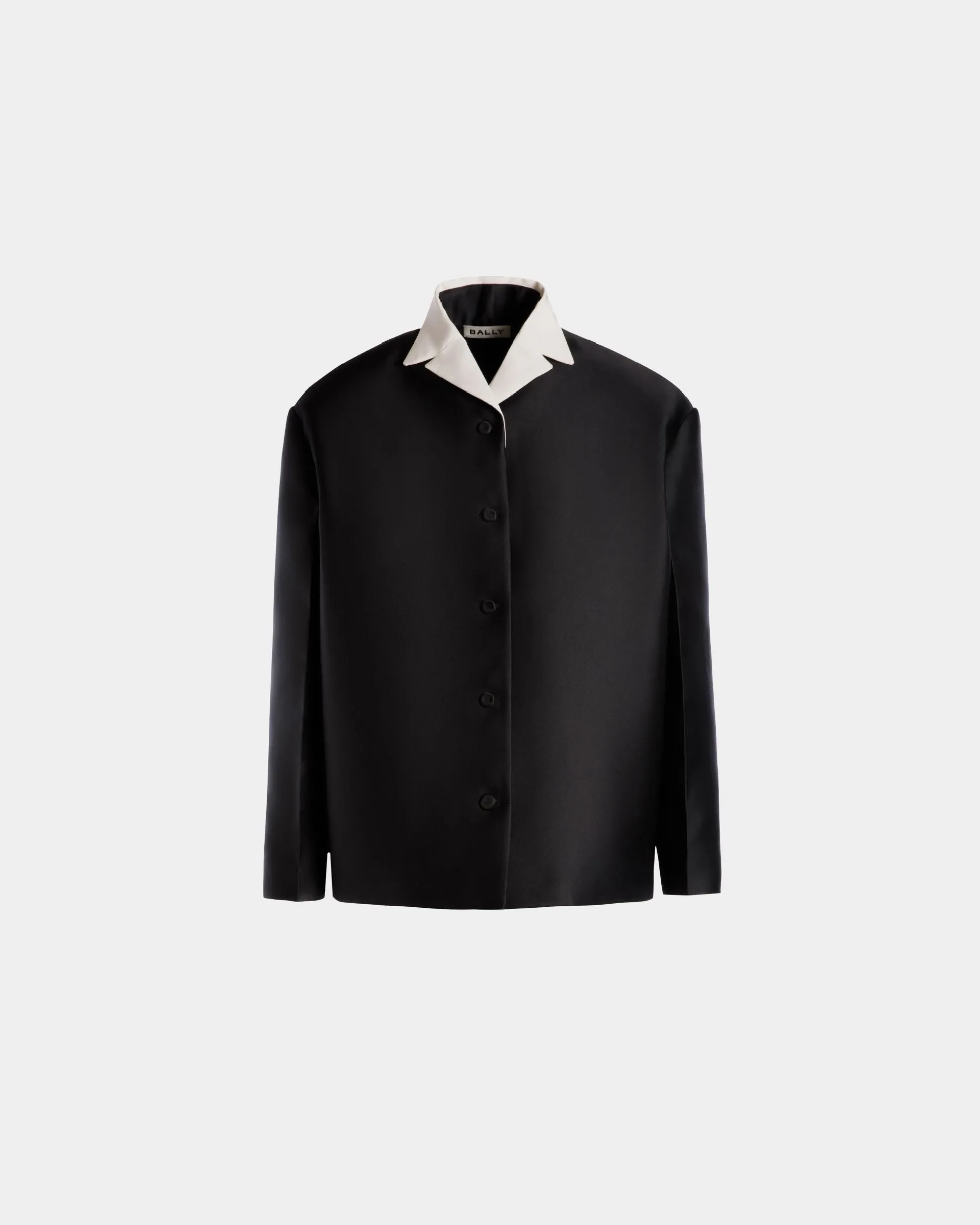 Contrast Collar Blazer In Black Silk Blend
