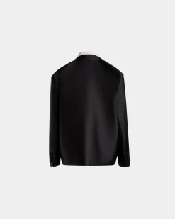Contrast Collar Blazer In Black Silk Blend