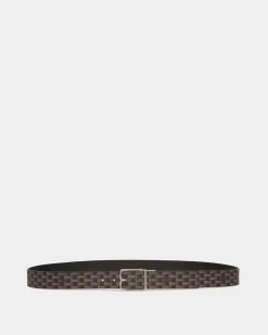 Country 35mm Reversible And Adjustable Belt In Black Pennant Motif And Leather