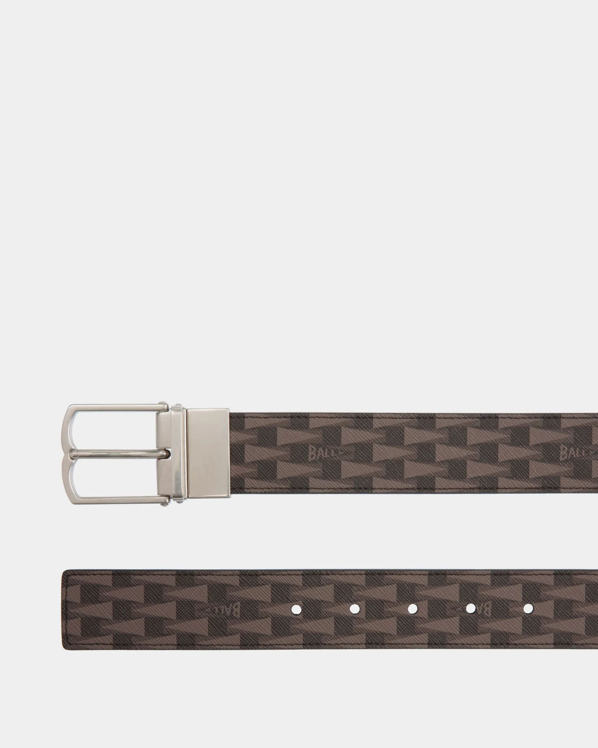 Country 35mm Reversible And Adjustable Belt In Black Pennant Motif And Leather