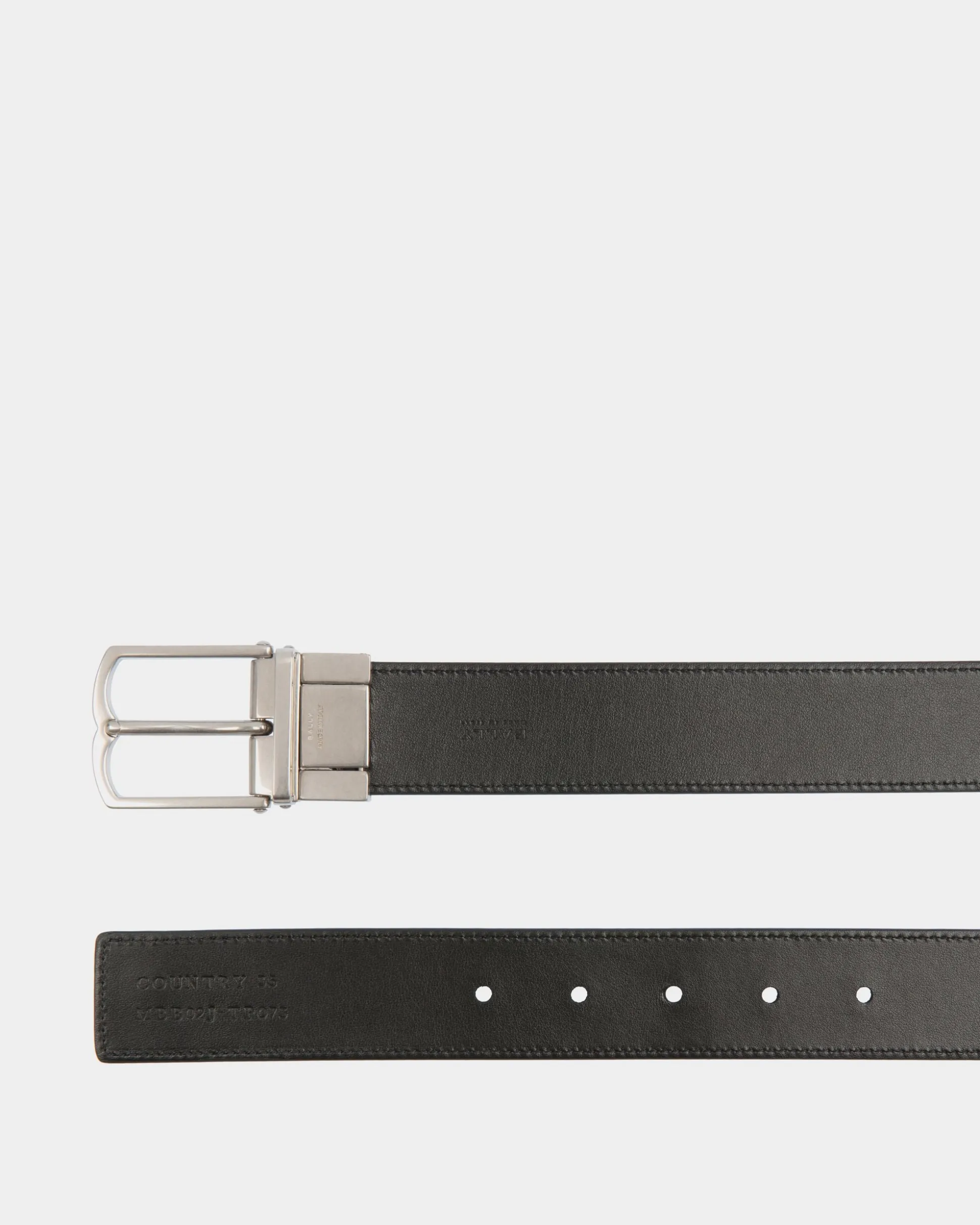 Country 35mm Reversible And Adjustable Belt In Black Pennant Motif And Leather