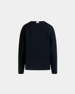 Crewneck Sweater In Navy Blue Wool