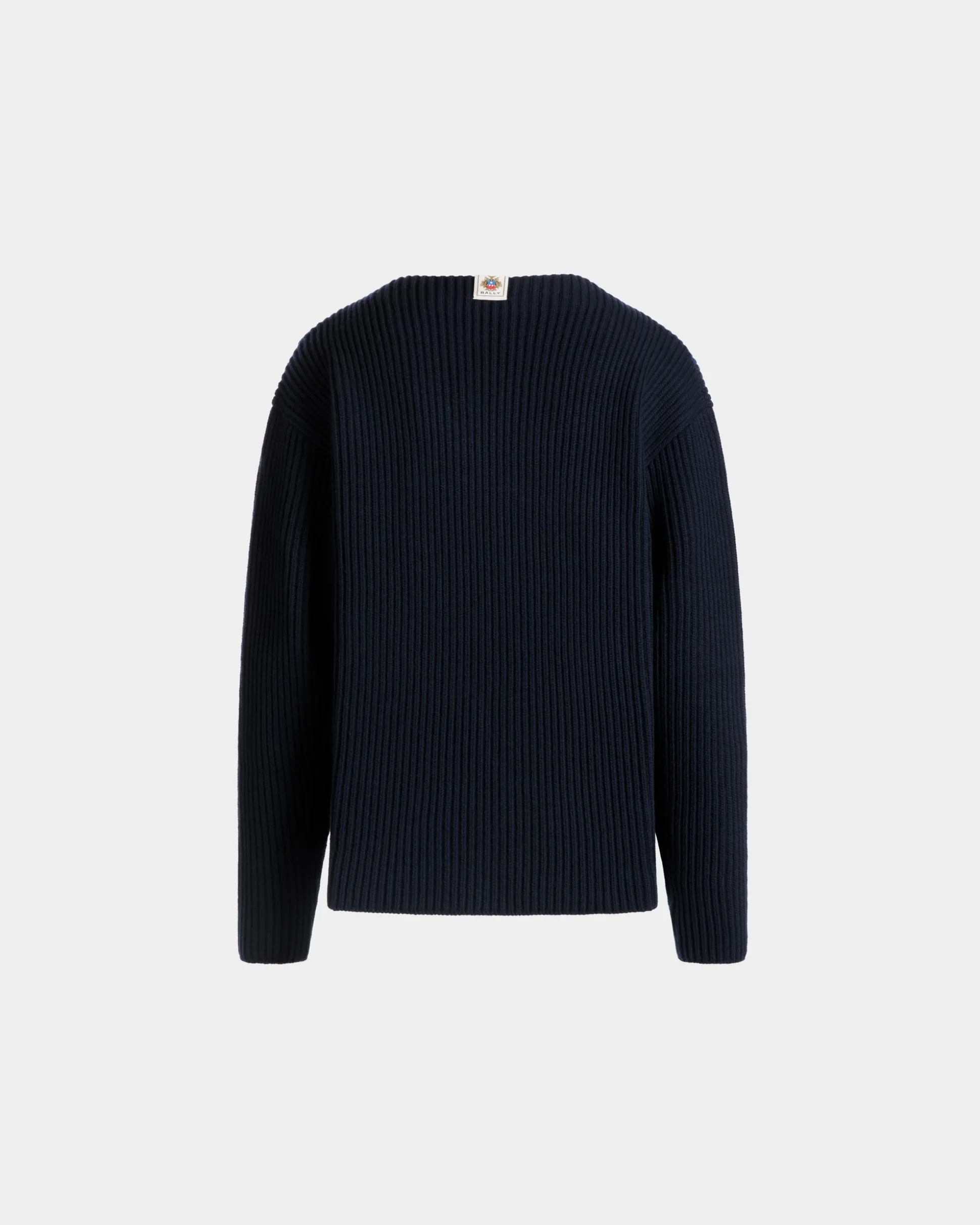 Crewneck Sweater In Navy Blue Wool