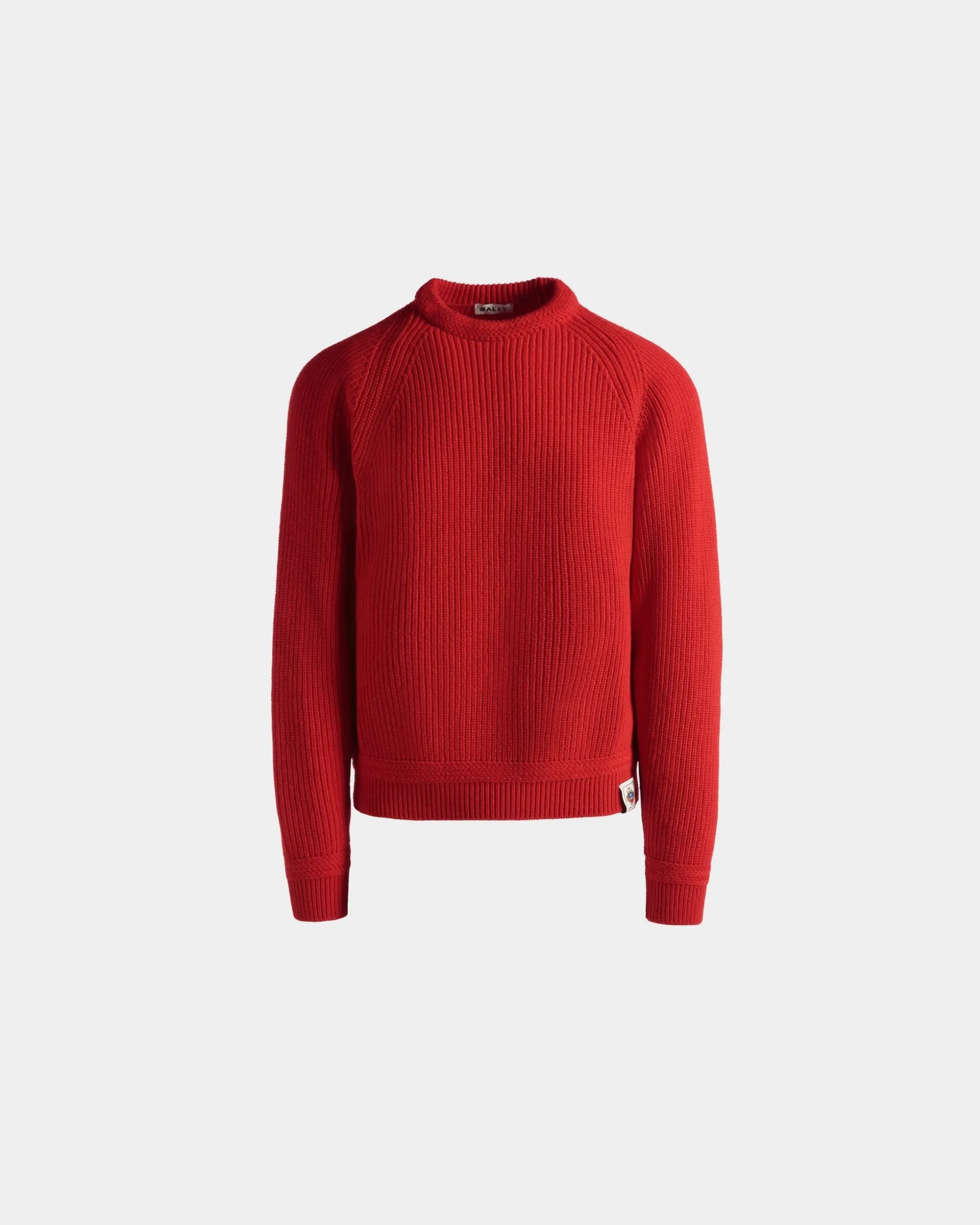 Crewneck Sweater With Bally Crest Logo In Candy Red Wool