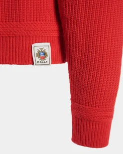 Crewneck Sweater With Bally Crest Logo In Candy Red Wool