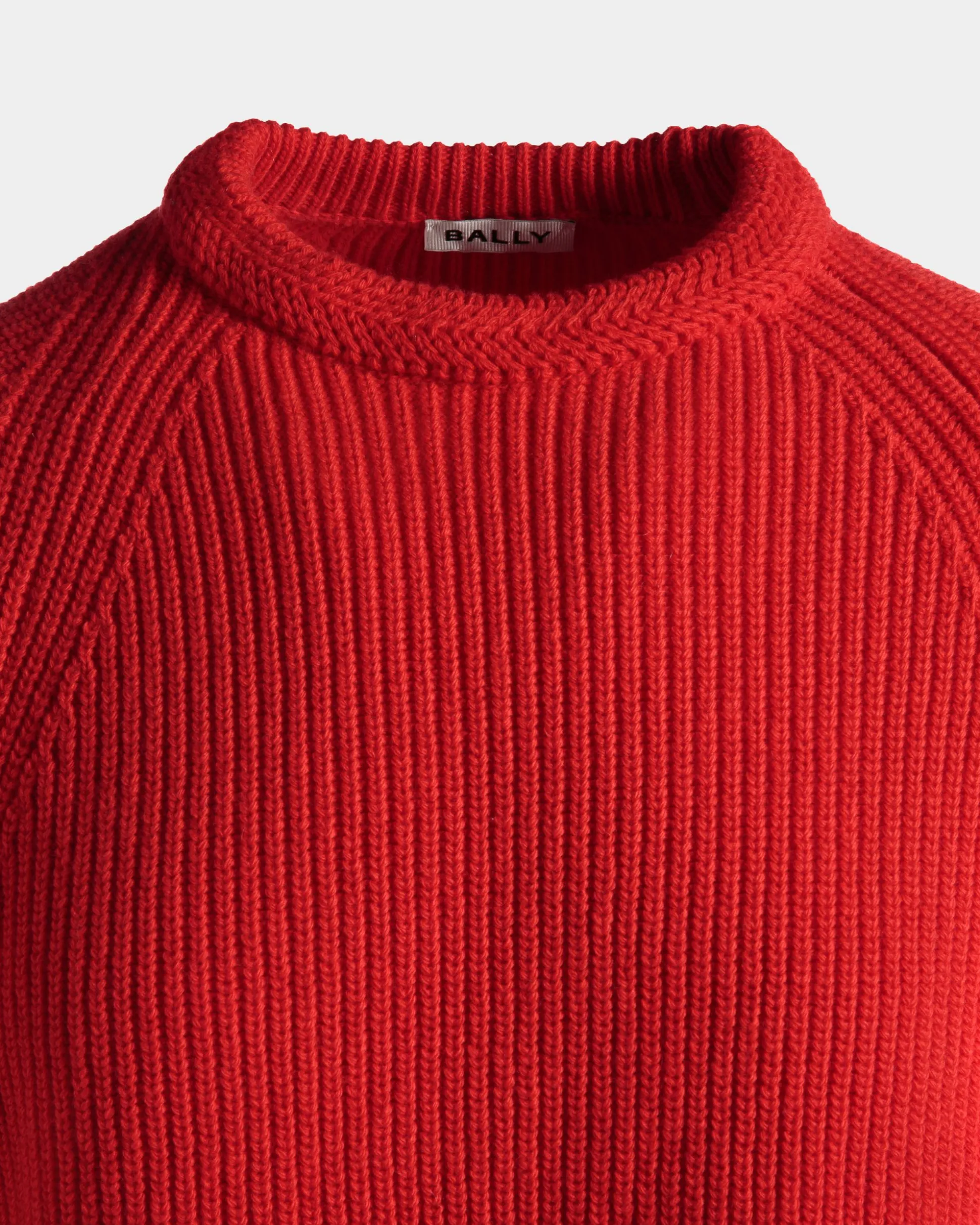 Crewneck Sweater With Bally Crest Logo In Candy Red Wool