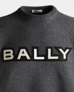 Crewneck Sweater With Logo In Dark Grey Wool