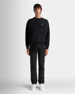 Crewneck Sweatshirt With a Bally Crest Logo In Navy Blue Cotton