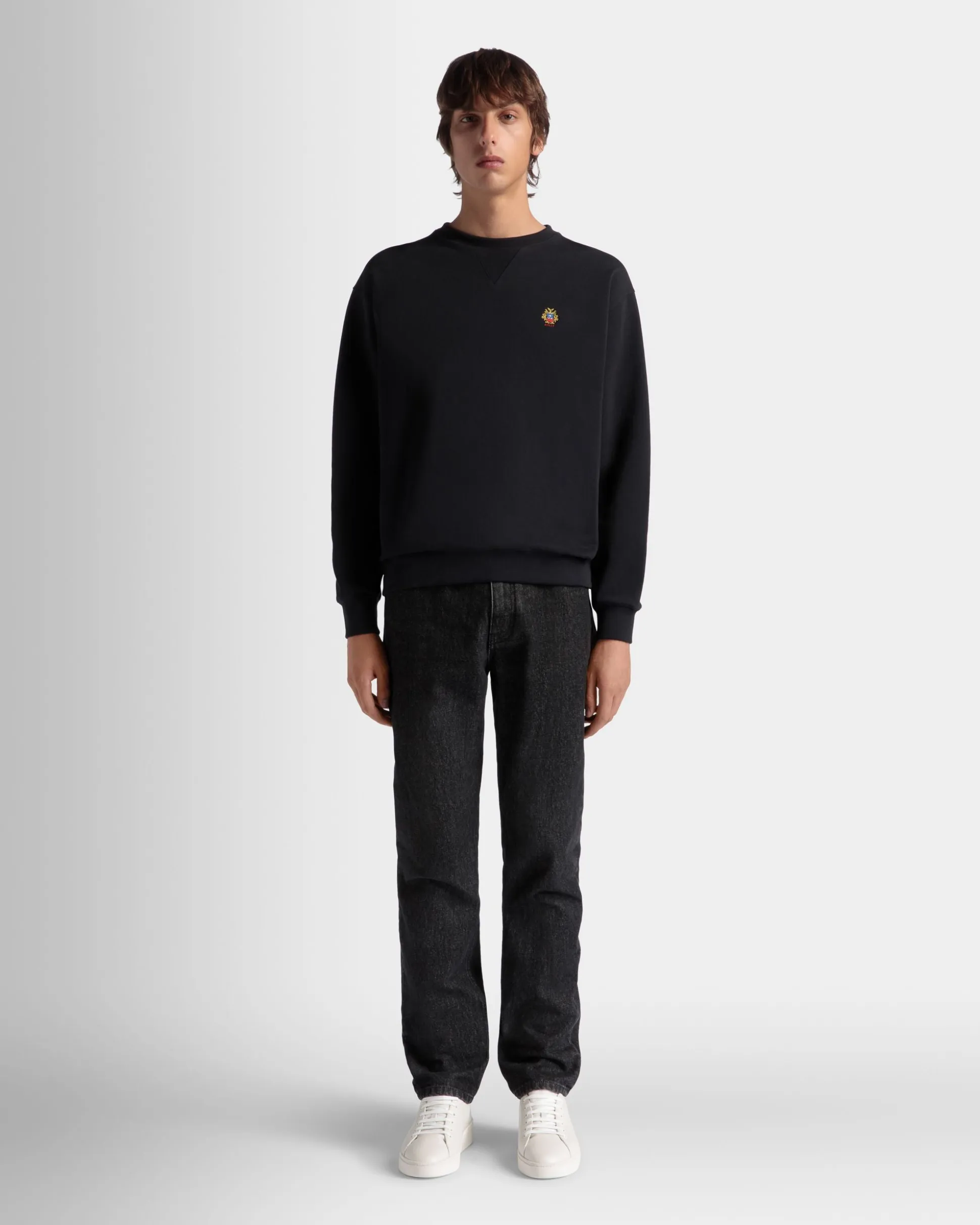 Crewneck Sweatshirt With a Bally Crest Logo In Navy Blue Cotton