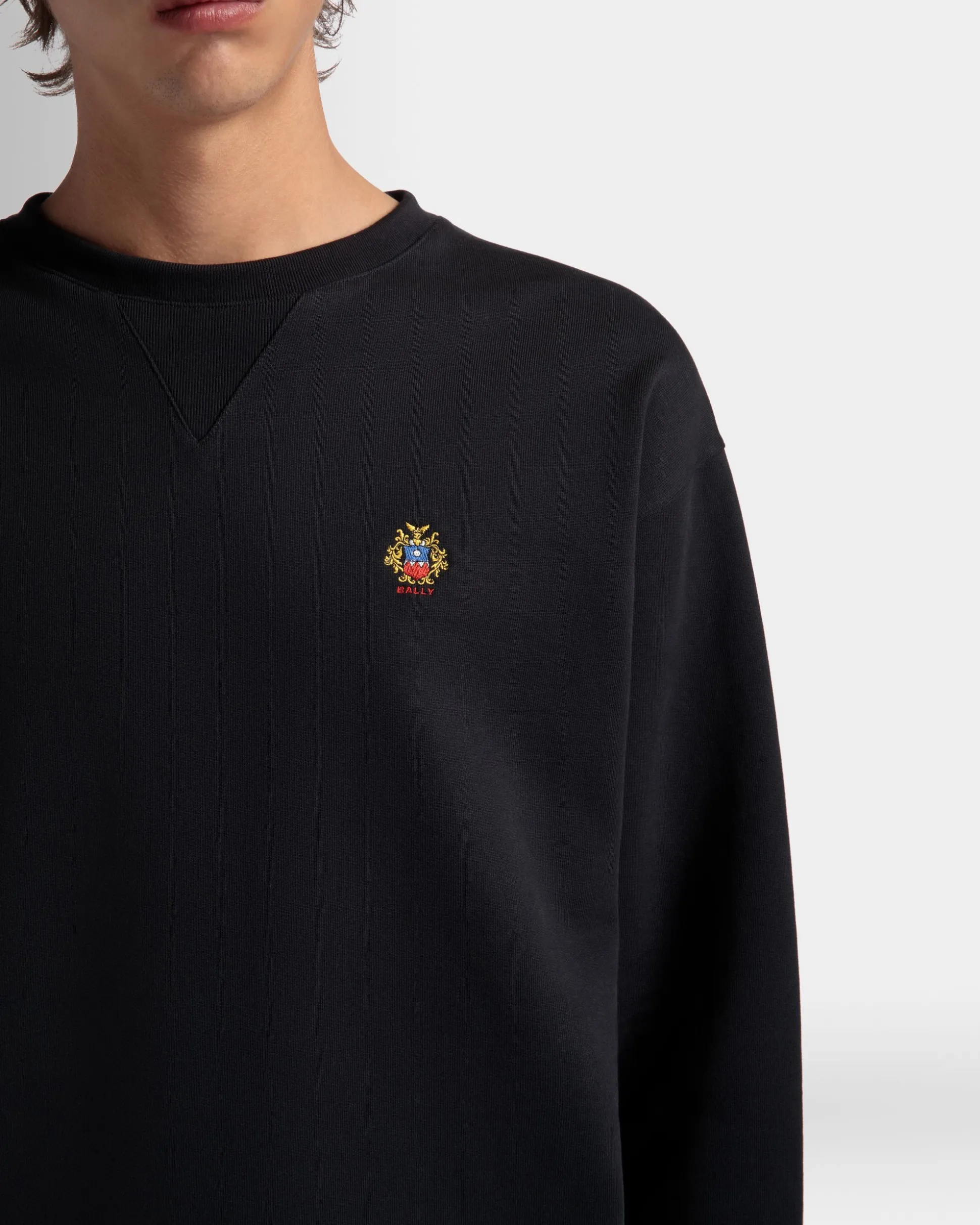 Crewneck Sweatshirt With a Bally Crest Logo In Navy Blue Cotton