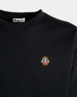 Crewneck Sweatshirt With a Bally Crest Logo In Navy Blue Cotton