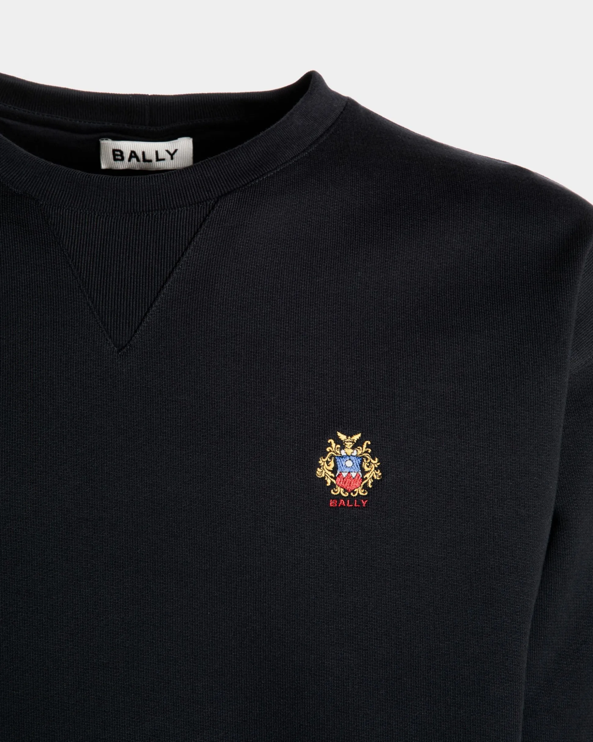Crewneck Sweatshirt With a Bally Crest Logo In Navy Blue Cotton