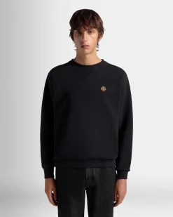 Crewneck Sweatshirt With a Bally Crest Logo In Navy Blue Cotton