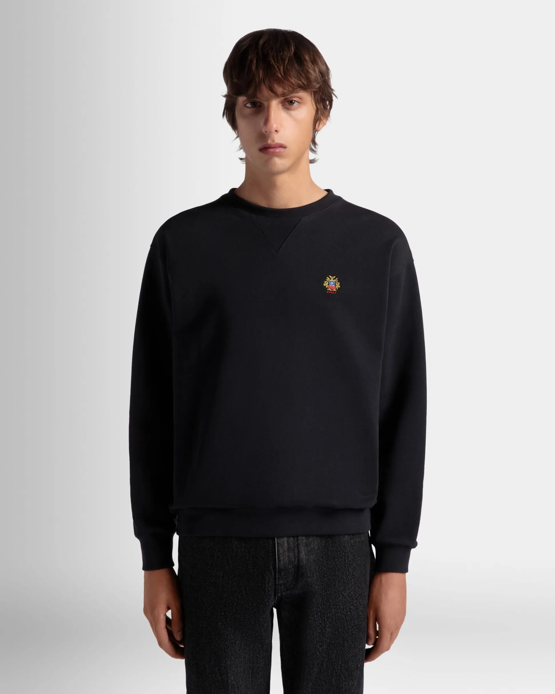 Crewneck Sweatshirt With a Bally Crest Logo In Navy Blue Cotton
