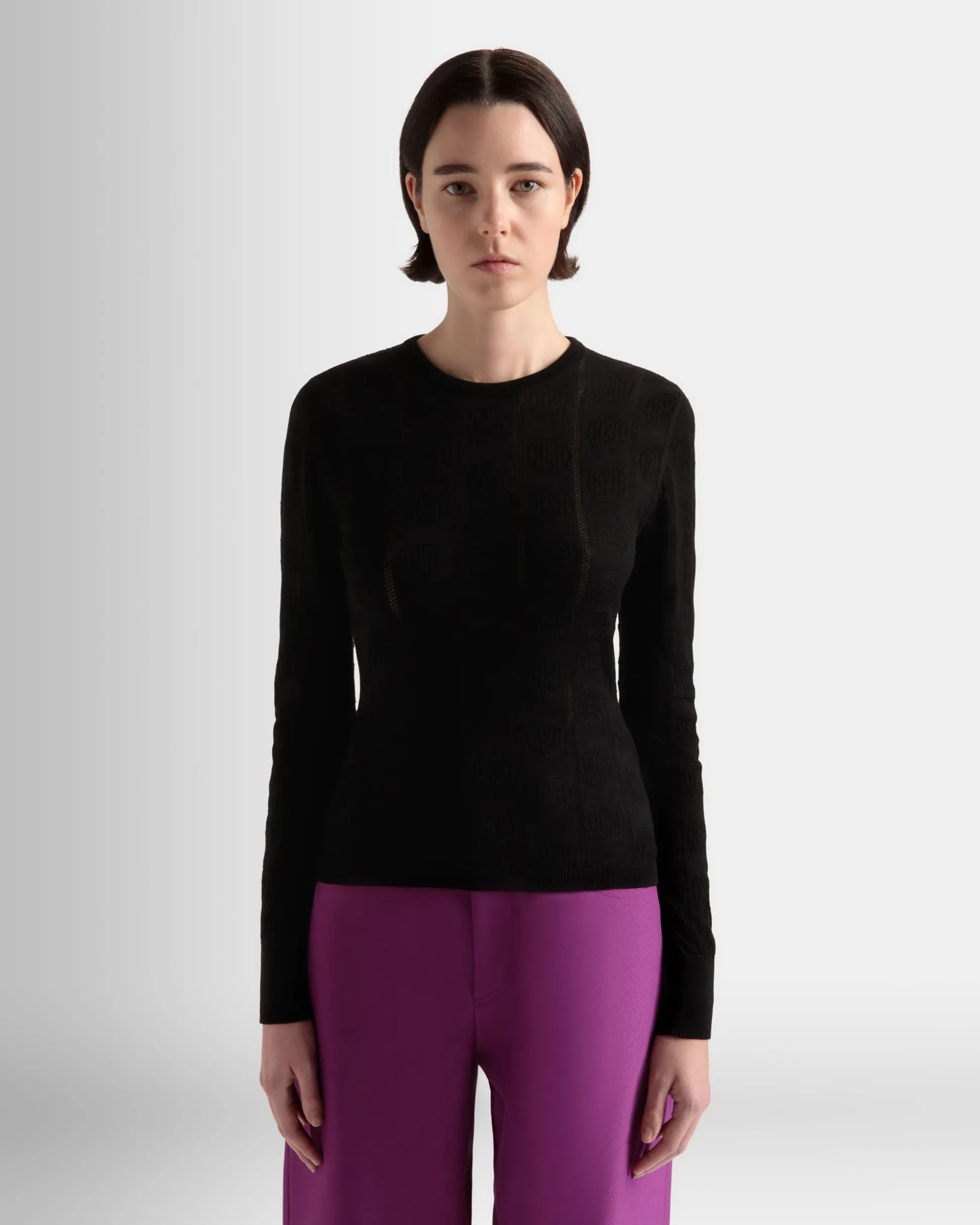 Crewneck Top In Black Cotton And Silk