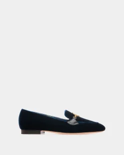 Daily Emblem Loafer in Navy Blue Velvet Fabric