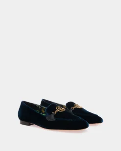 Daily Emblem Loafer in Navy Blue Velvet Fabric