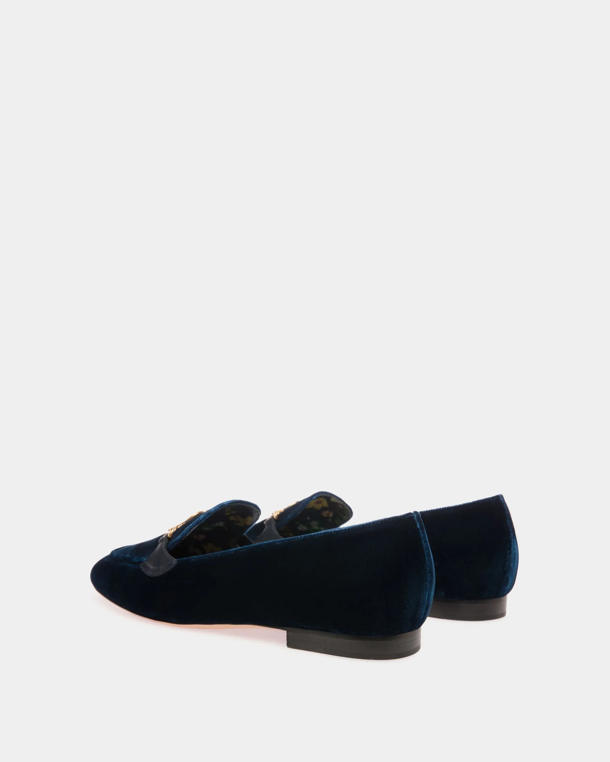 Daily Emblem Loafer in Navy Blue Velvet Fabric