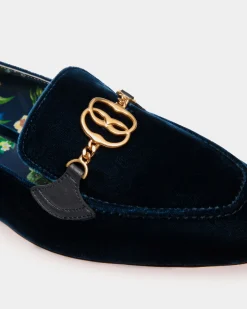 Daily Emblem Loafer in Navy Blue Velvet Fabric