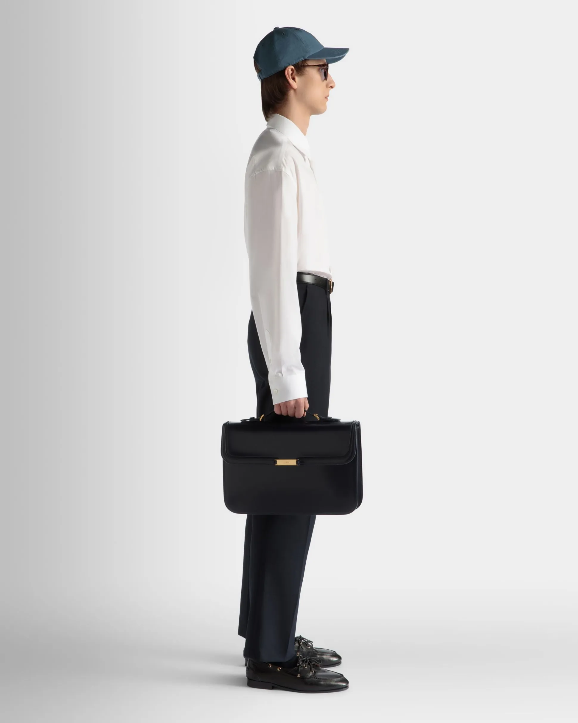 Deco Briefcase in Black Brushed Leather