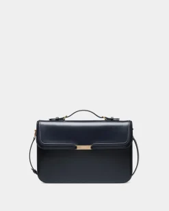 Deco Briefcase in Navy Blue Brushed Leather