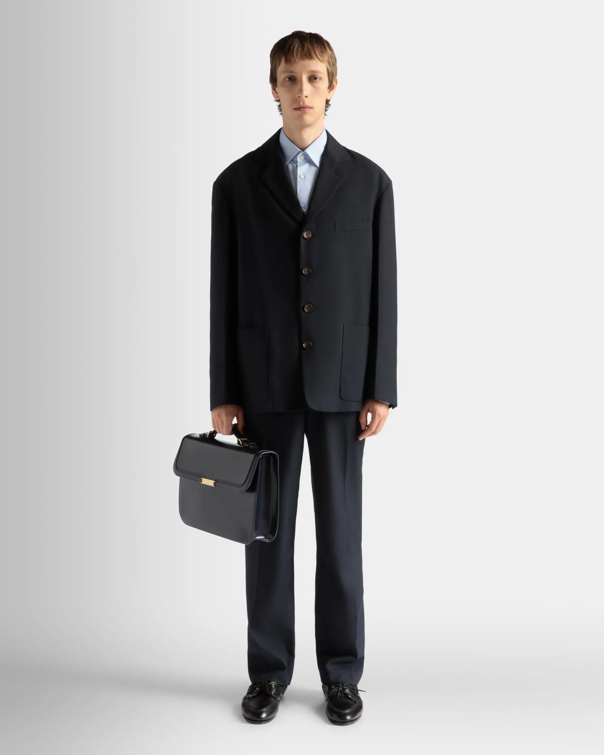 Deco Briefcase in Navy Blue Brushed Leather