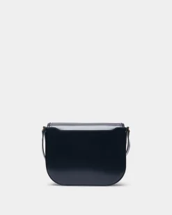 Deco Crossbody Bag in Navy Blue Brushed Leather