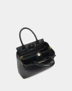 Deco Small Tote Bag in Black Leather
