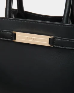 Deco Small Tote Bag in Black Leather