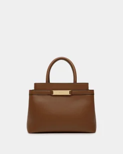 Deco Small Tote Bag in Brown Leather