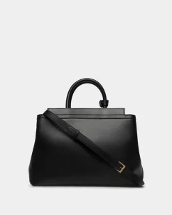 Deco Tote Bag In Black Leather
