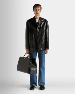 Deco Weekender in Black Leather