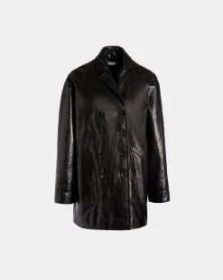 Double-Breasted Midi Coat In Black Leather