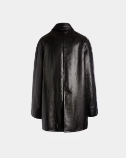 Double-Breasted Midi Coat In Black Leather