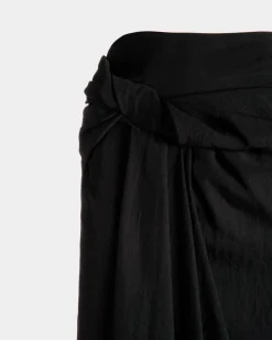Draped Long Skirt In Black Fluid Twill