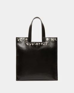 Easy Bally Tote Bag In Black Leather with Studs