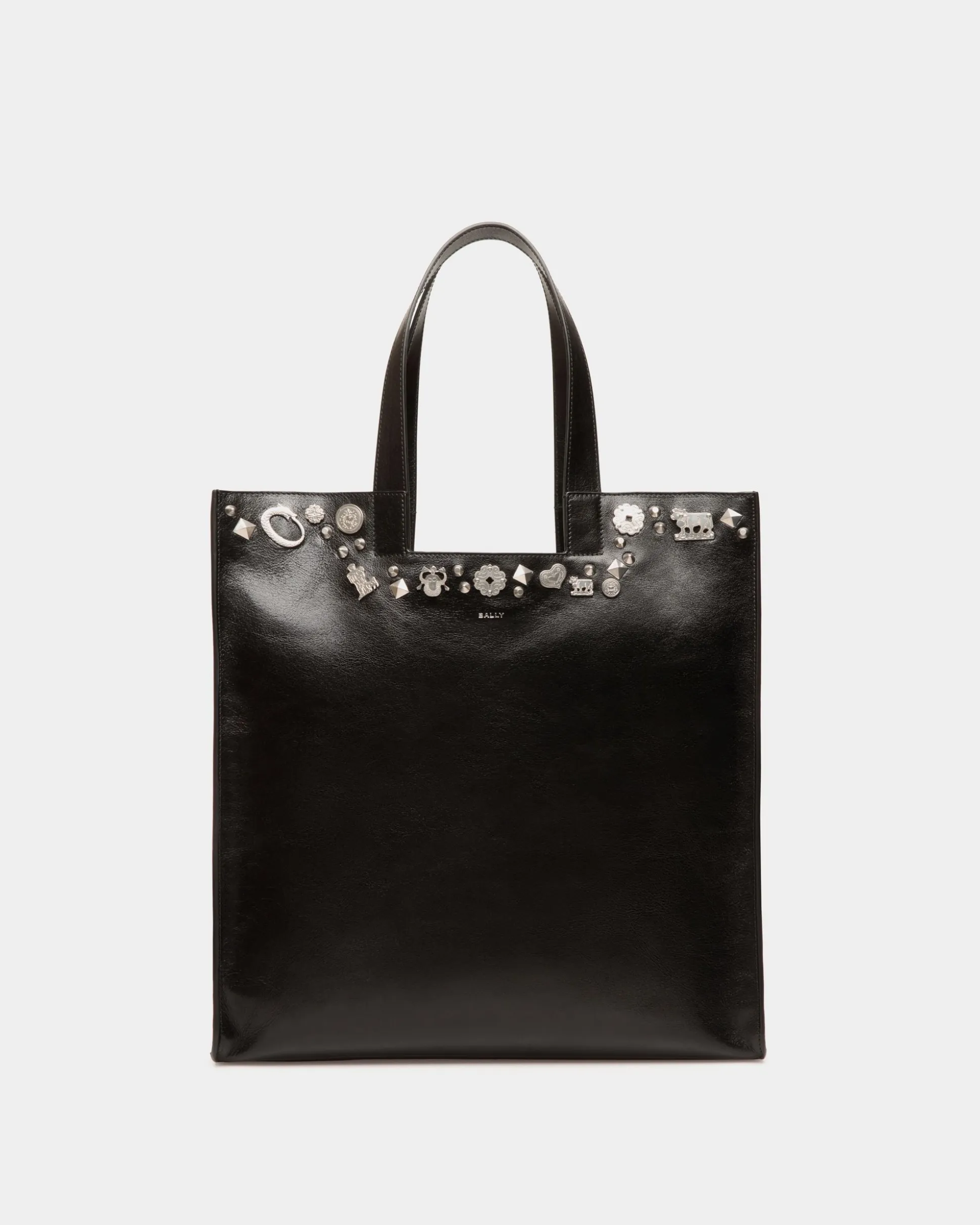 Easy Bally Tote Bag In Black Leather with Studs