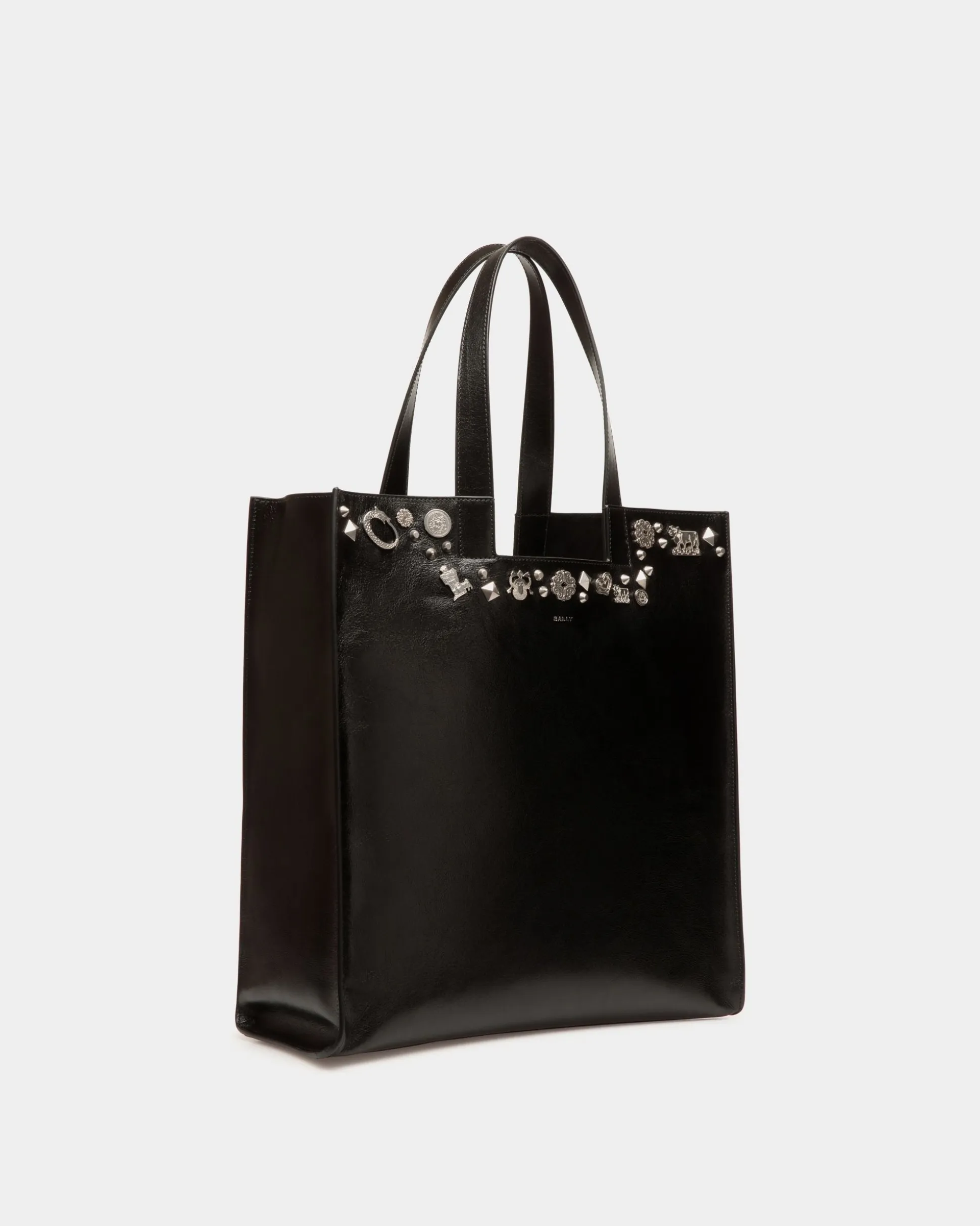 Easy Bally Tote Bag In Black Leather with Studs