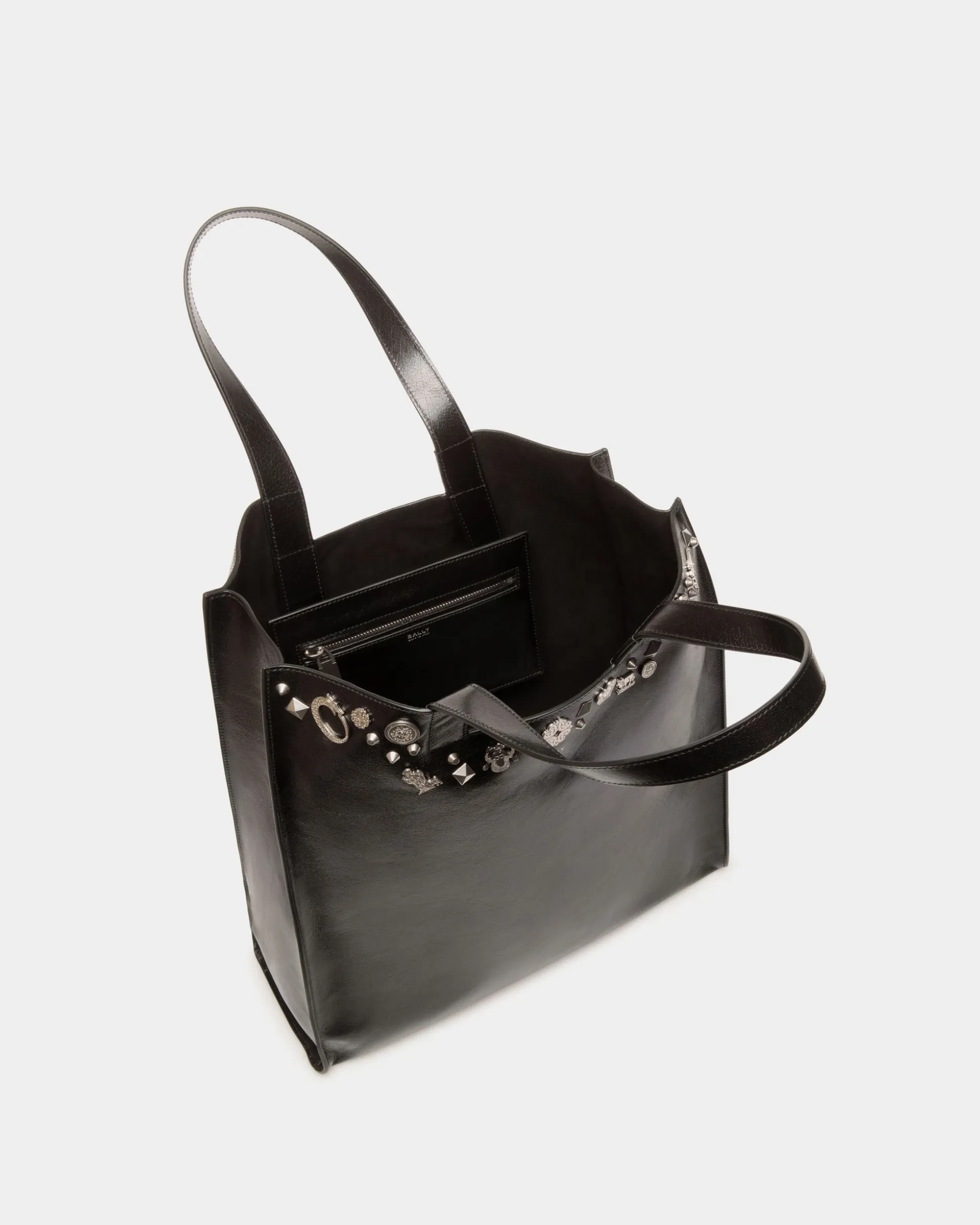 Easy Bally Tote Bag In Black Leather with Studs